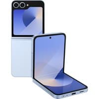 Samsung Galaxy Z Flip6, foldable smartphone, silver color, dual rear cameras, open and closed views, sleek design