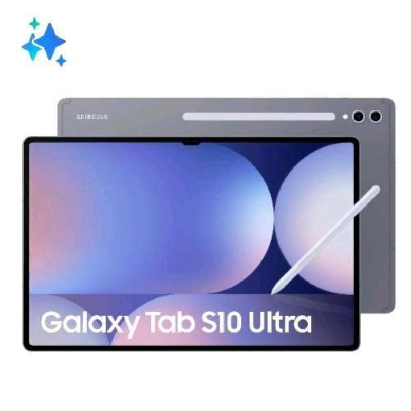 Samsung Galaxy Tab S10 Ultra in Moonstone Gray, featuring a sleek design, large display, and stylus, with 12GB RAM and 256GB storage capacity.