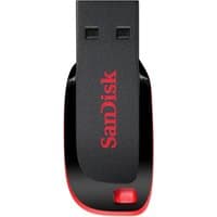 Black and red SanDisk Cruzer Blade USB flash drive, 128 GB, USB Type-A 2.0, compact design.