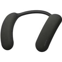 Black Sony HTAN7 portable speaker with curved neckband design and textured finish.