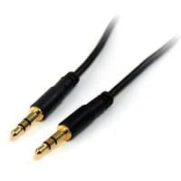 Black 15 ft StarTech.com slim 3.5mm stereo audio cable with gold-plated male-to-male connectors