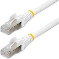 White 1m CAT6a Ethernet cable with RJ45 connectors, low smoke zero halogen design, yellow accents near plugs