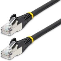 Black StarTech.com 7m CAT6a Ethernet cable with metal connectors, low smoke zero halogen design.