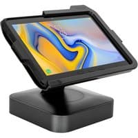 Black Targus AWU314BGLZ tablet dock station with angled stand and secure holder for mobile devices.