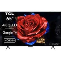 TCL 65T8C 65 Inch 4K QLED Smart TV with thin bezels, HDR10+, and vivid display showing a red rose on screen.