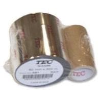 Toshiba TEC AG2 printer ribbon featuring a shiny black roll and a smaller beige roll, both wrapped in clear plastic with printed labels.