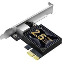 TP-Link 2.5 Gigabit PCIe Network Adapter with silver bracket, black circuit board, and gold PCIe connector.