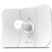 White TP-Link CPE605 network antenna with 23 dBi gain, featuring a curved rectangular dish and central cylindrical element.