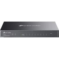 Black TP-Link Omada 8-Port Gigabit Smart Switch with LED indicators and sleek metal casing.