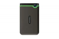 Transcend Portable HDD 4 TB External SSD in sleek black with a green accent, featuring a compact design and a blue LED indicator on the top.