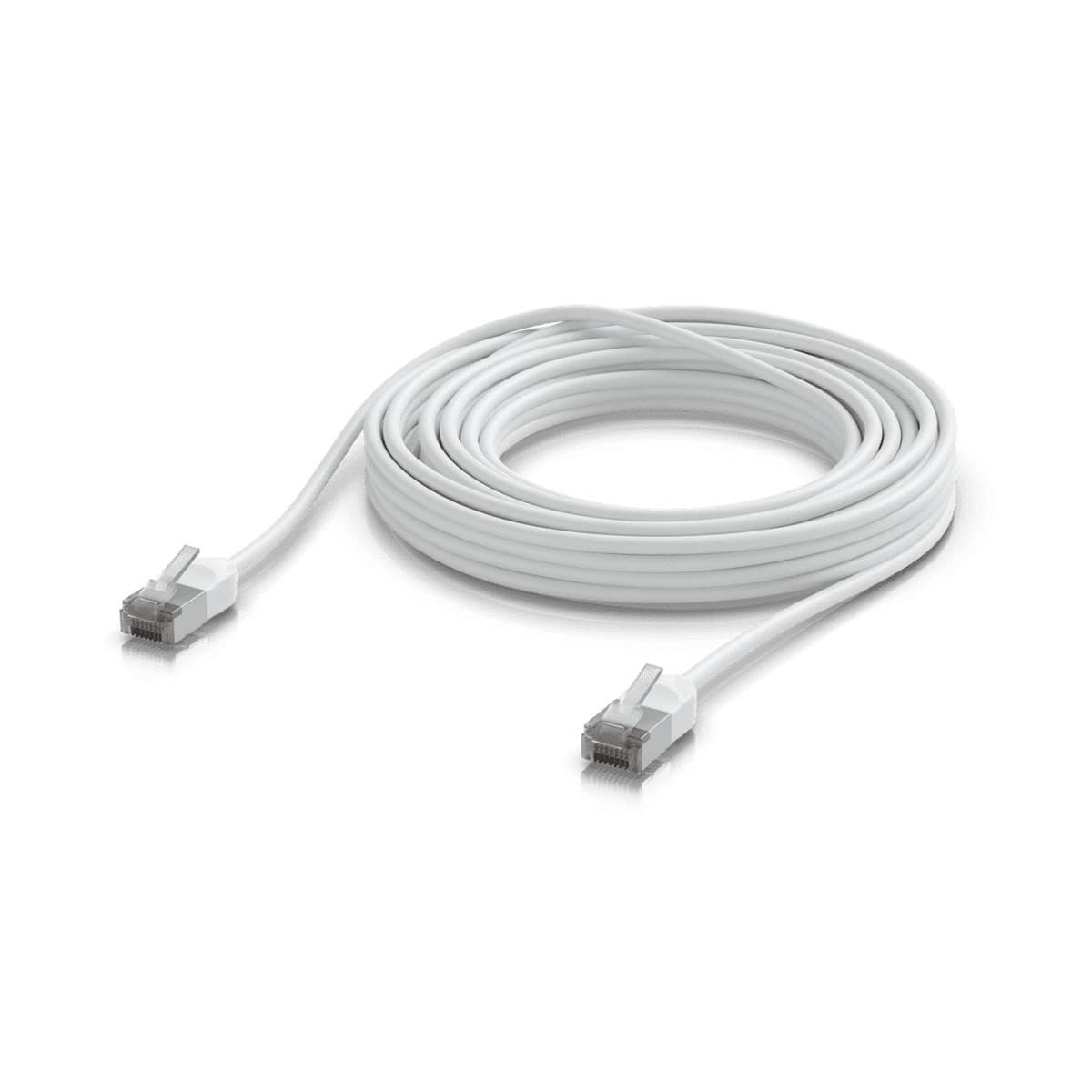 White outdoor Cat6 networking cable, 8 meters long, featuring two RJ45 connectors at each end, designed for high-speed data transmission.