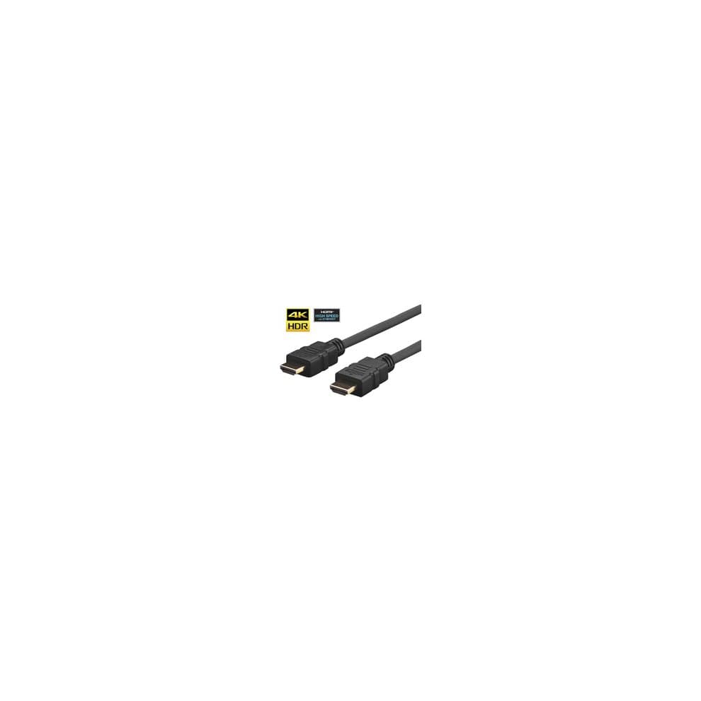 Black 0.5m HDMI cable with slim design, featuring gold-plated connectors, supports 4K 60Hz and 18Gb/s data transfer, labeled with 4K HDR and VivoLink branding.