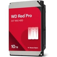 Western Digital Red Pro 10TB 3.5" internal hard drive with red label, black casing, and 7200 RPM speed.