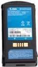 Black handheld battery with a blue label, featuring gold contact points and safety symbols, designed as a spare part for Zebra mobile computers.