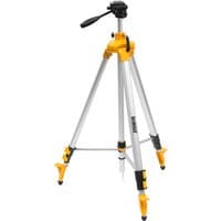 Yellow and silver DeWalt laser tripod with adjustable legs and black handle, extends from 0.97m to 2.48m.