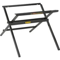 Black DeWalt scissor leg stand with sturdy metal frame and foldable design for power tools.