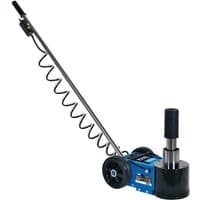 Blue Draper PJ30P pneumatic jack with long handle, black wheels, and coiled air hose.