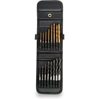 Black Trend 16-piece Snappy Hex Drill Set with gold and black bits in a zippered fabric case.