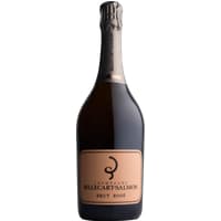 Champagne Billecart-Salmon Rosé Brut with dark bottle, pink label, and elegant black foil on the neck.