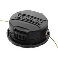 Black DeWalt Quick Feed spool with 6m line, round shape, embossed logo on top, and side openings for line feed.
