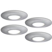 Satin chrome fire-rated downlights, round design, IP65, GU10 compatible, pack of 4 by 4lite.