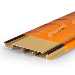 Alupave Fireproof Full-Seal Flat Roof and Decking Board in orange and beige, featuring a ribbed texture and interlocking edges for secure installation, measuring 2m in length.