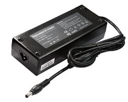 Black ASUS power adapter/inverter with a 65 W capacity, featuring a rectangular design, a textured surface, and a connector port on one side.