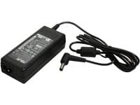 Black ASUS AC 65W 19VDC power adapter with a rectangular design, featuring a labeled top, a power cord, and a cylindrical connector end.