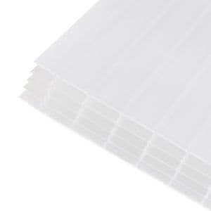 Clear amber 25mm multiwall polycarbonate roofing sheet, measuring 690 x 4000mm, features a translucent design with vertical ridges for enhanced strength and light diffusion.