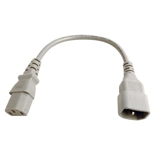 Grey PVC power lead, 0.5m long, featuring IEC C14 and IEC C13 connectors, designed for electrical connections with a 0.75mm wire gauge.