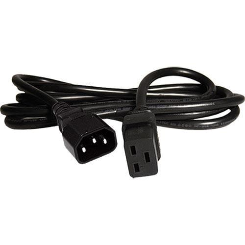 Black PVC power lead, 2 meters long, featuring an IEC C14 connector on one end and an IEC C19 connector on the other, with a 1.5mm diameter cable.