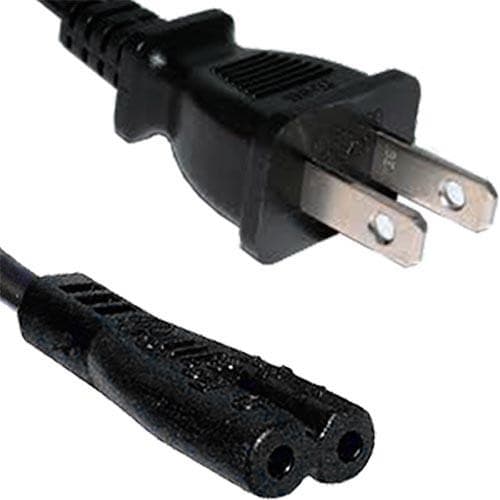Black PVC power lead featuring a 2-pin USA plug and IEC C7 Figure of 8 connector, measuring 2 meters in length.