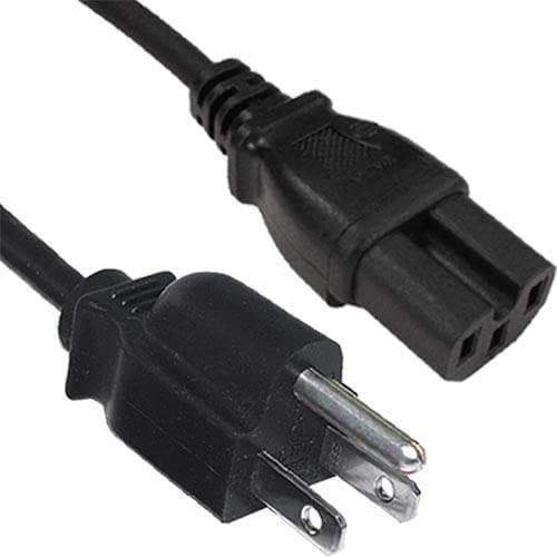 Black PVC power lead featuring a 3-pin USA plug and IEC C15 connector, measuring 2 meters in length, designed for electrical connectivity.