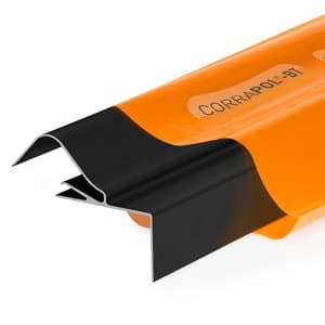Corrapol-BT Rigid Rock N Lock Side Flashing in black, featuring a sturdy design with a smooth finish, measuring 3m in length, ideal for roofing applications.