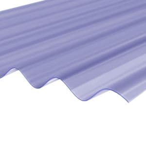 Translucent purple PVC sheet with a wavy corrugated texture, measuring 950 x 3000mm, suitable for DIY projects.