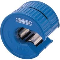 Blue Draper automatic pipe cutter, 15mm, with ribbed grip and visible cutting mechanism.