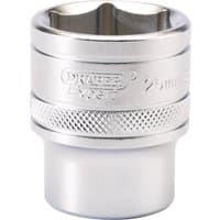 Silver Draper Expert 6 Point Metric Socket, 1/2" square drive, 25mm, with knurled grip and engraved branding.