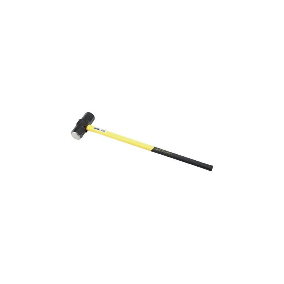 Draper Expert sledgehammer with a black rubber head, 6.4kg fibreglass shaft, and a bright yellow handle, designed for heavy-duty use.