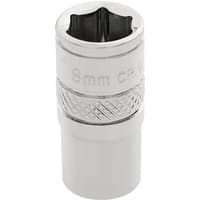 Silver Draper Expert 8mm socket with 6-point design and textured grip, 1/4" square drive.