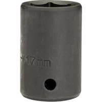 Black Draper Expert impact socket, 1/2" square drive, 17mm size, cylindrical shape with engraved size marking.