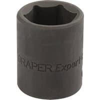Black Draper Expert impact socket, 1/2" square drive, 22mm, with engraved branding on the side.