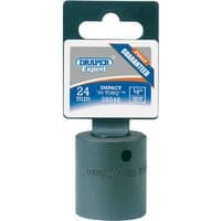 Black Draper Expert impact socket, 1/2" square drive, 24mm size, with a smooth cylindrical design and branded label.