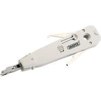 White Draper punch down tool with a blade tip, ergonomic handle, and retractable hook and spudger.