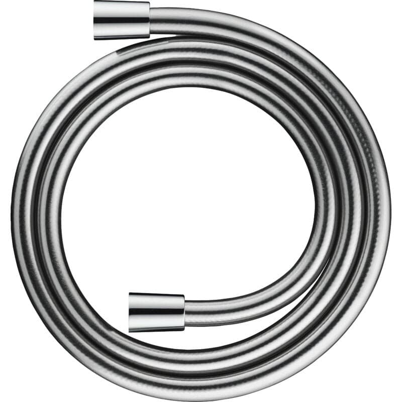 Flexible chrome shower hose, 1.60 meters long, featuring an anti-torsion design for resistance to twisting, showcasing a sleek, shiny surface.