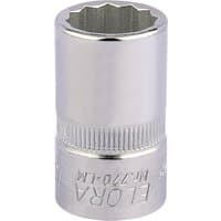 Silver Elora bi-hexagon socket, 1/2" square drive, 16mm, with engraved branding and grooved grip.