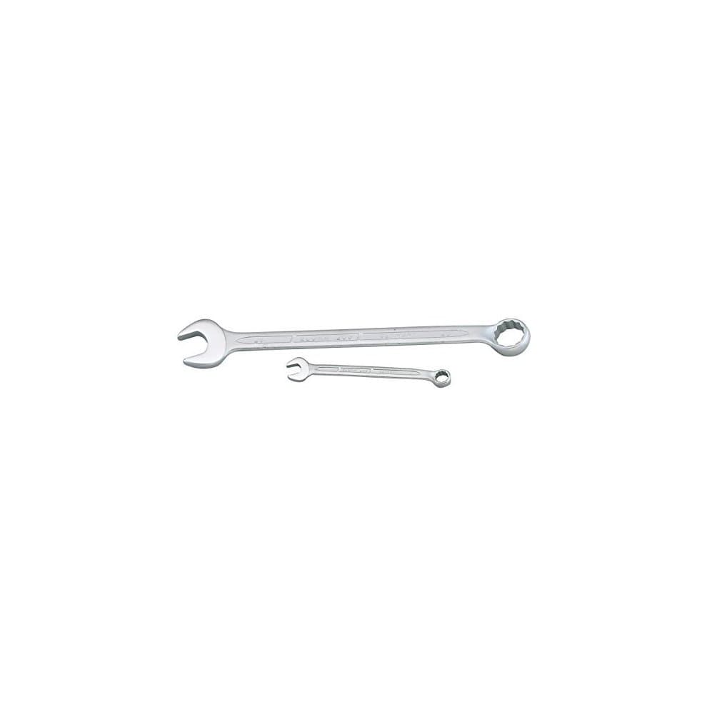 Silver 32mm long combination spanner with a polished finish, featuring an open-end and a socket end, designed for durability and precision in mechanical applications.
