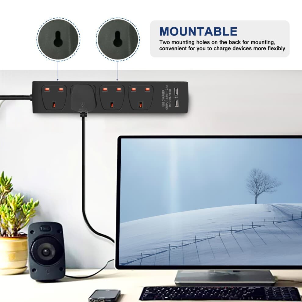 ExtraStar 13A 3m 4 Socket Black Unswitched Extension Lead with 2 USB Port - image 3
