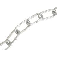 Galvanised chain link reel, 4mm thickness, 30m length, silver finish, by Faithfull, max load 120kg.