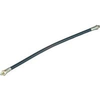 Black Faithfull grease gun connecting hose with silver metal fittings on both ends.