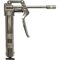 "Silver Faithfull Grease Gun Mini Pistol with lever handle and cylindrical barrel"